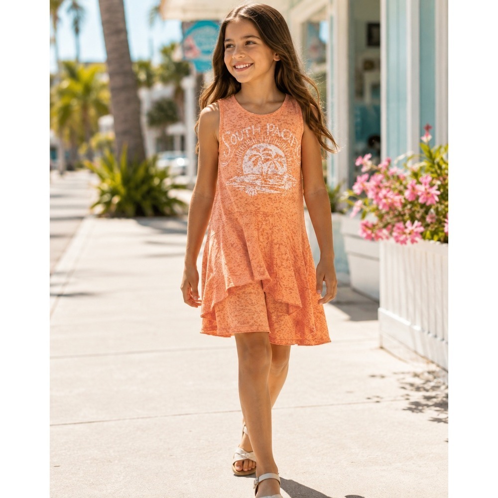 RUUM Girls Size 10 Peach Tropical Tank Dress
